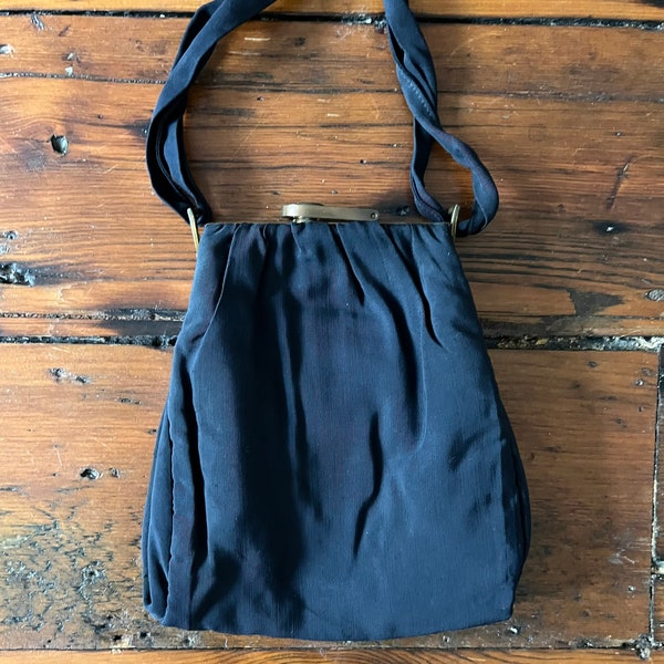 1940s Black Faille Handbag/Art Deco
