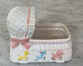 1950s Japanese Replo ceramic musical bassinet planter/nursery storage