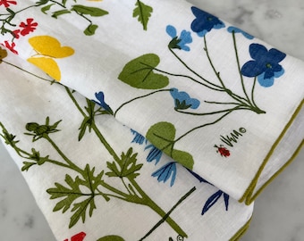 Vintage Vera Linen Springtime Wildflowers Napkin Pair
