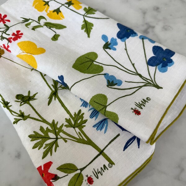 Vintage Vera Linen Springtime Wildflowers Napkin Pair