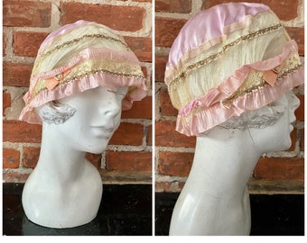 1920s Embellished Satin and Lace Nightcap