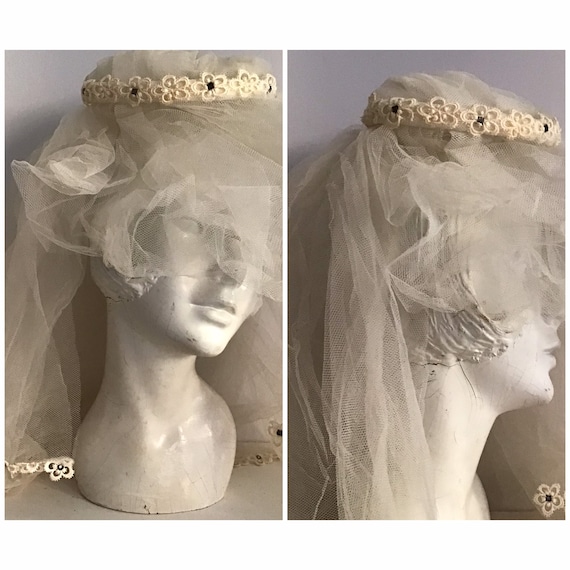 Vintage Wedding Cap with Veil - image 1