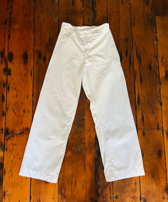Vintage-Style Blue High-Waisted Sailor Pants With Buttons