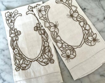 Pair of Vintage Linen Cutwork Hand Towels