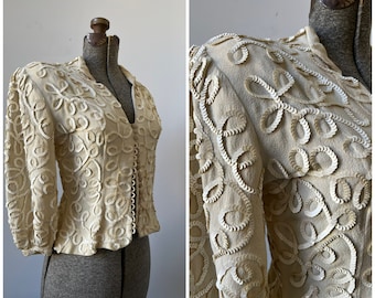 Jaren 1930 Ethel Kramer Lovertjes Crêpe Crop Jacket