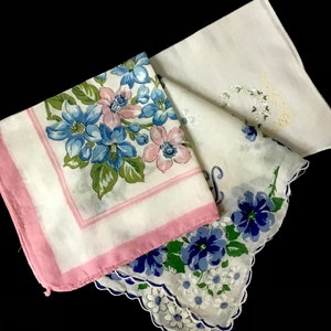 Three Vintage Floral Handkerchiefs