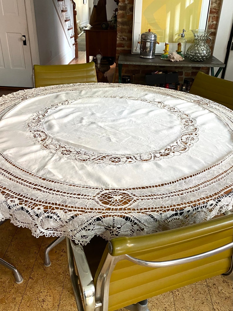 Victorian Era Round Tablecloth With Hand Crochet Etsy