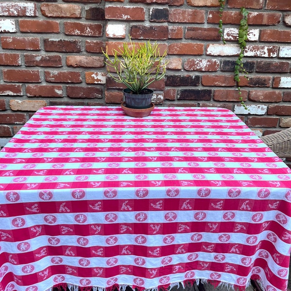 Vintage red and white cotton tablecloth/Italian Style/Alfresco Dining