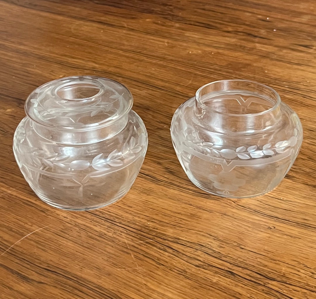 Vintage Etched Glass Vanity Jar Set Etsy