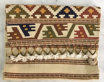 Vintage Woven Clutch/Folk Geometric Design/Bohemian