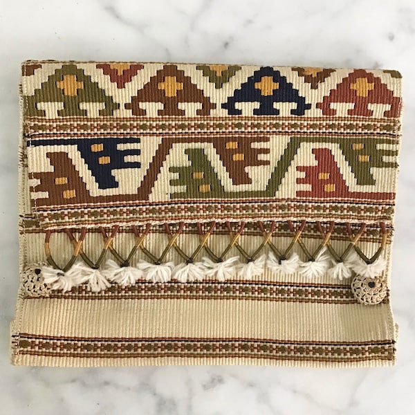 Vintage Woven Clutch/Folk Geometric Design/Bohemian