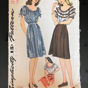 1950er Jahre simples Blusen- und Rock-Schnittmuster/Original/Größe 18/9teilig