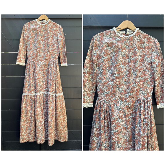 1960s Cotton Floral Print Maxi Dress/Prairie Dress - image 1