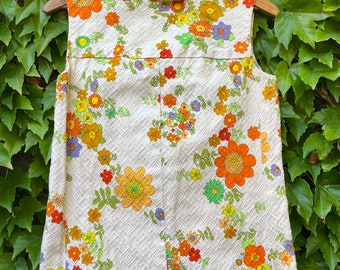 Mod 1970s Flowered Cotton Top/Mini Dress