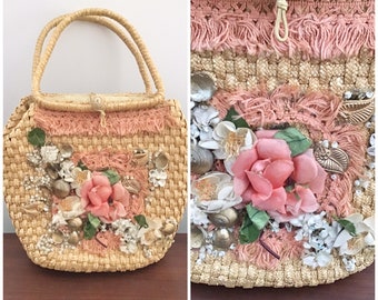 1960s Italian Decorated Woven Rattan Handbag