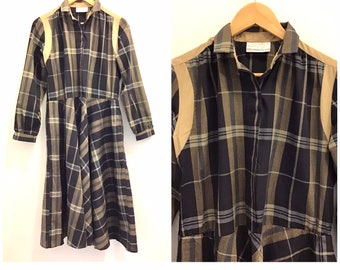 Vintage 1960s Cotton Plaid Shirtwaist Dress