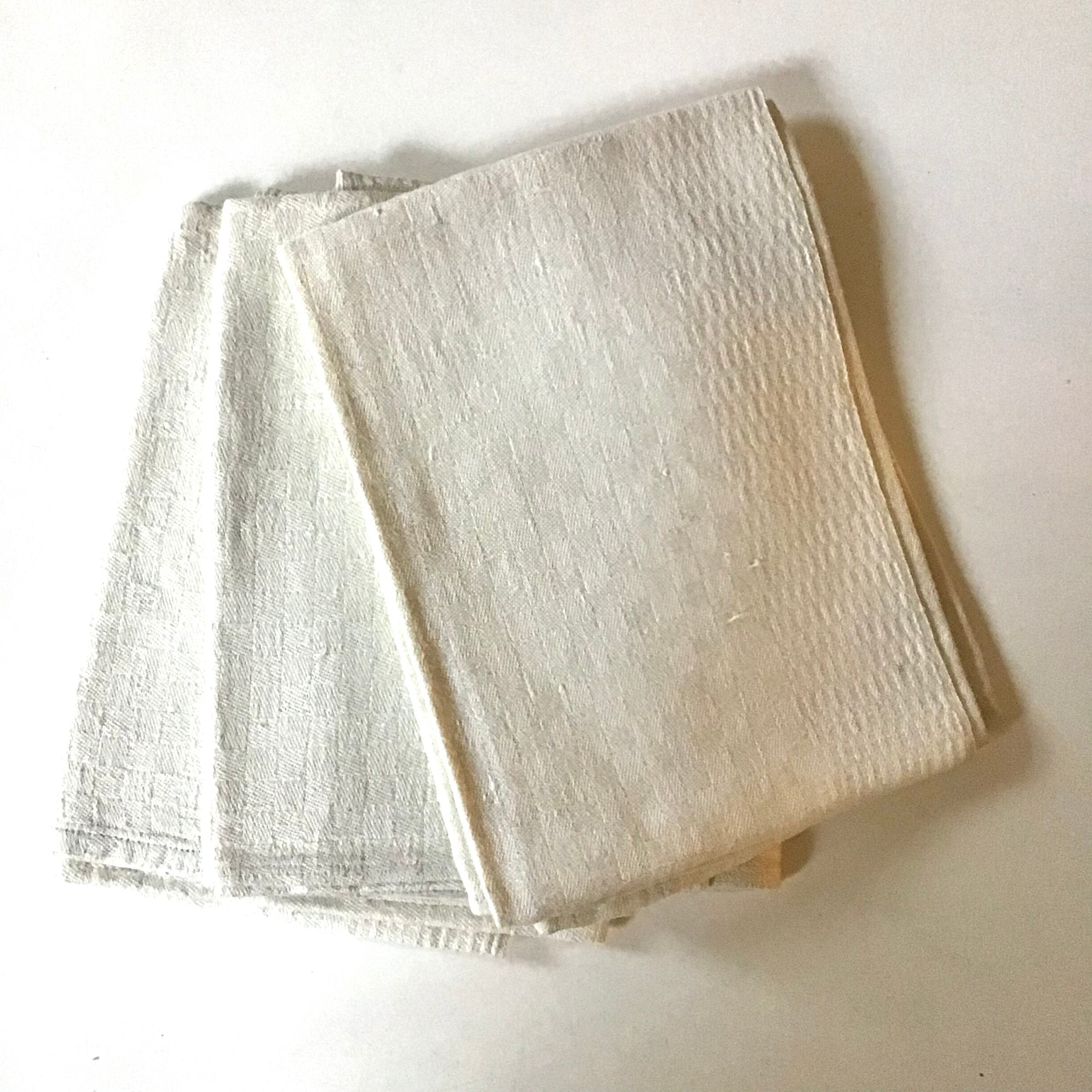 Set of Ecru Woven Linen Kitchen Towels