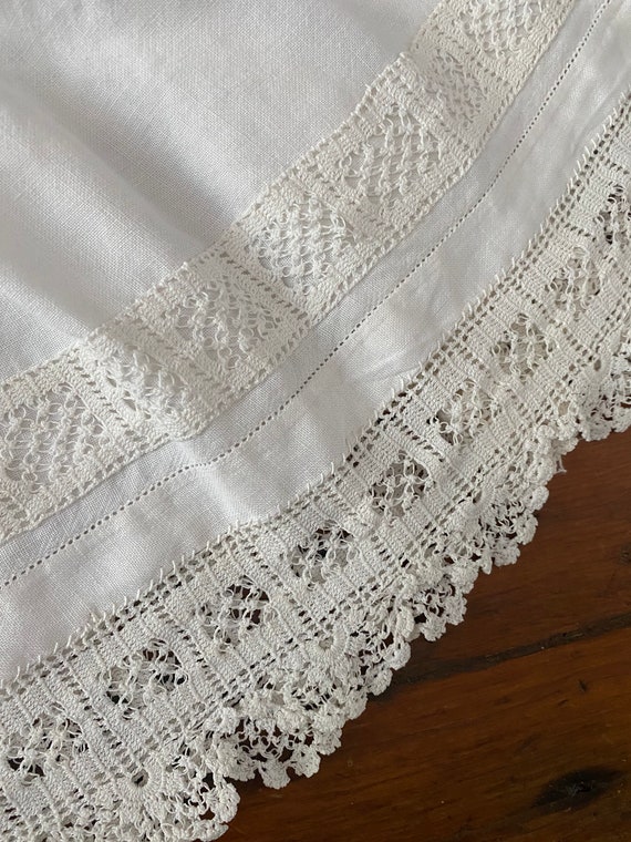 Victorian Gathered Linen Skirt with Hand Crochete… - image 9