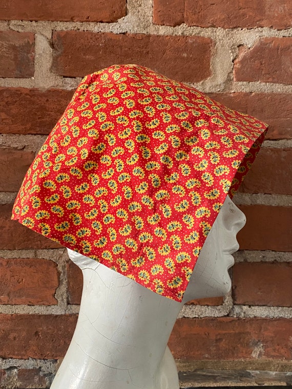 1800s Red Cotton Floral Sunbonnet - image 3