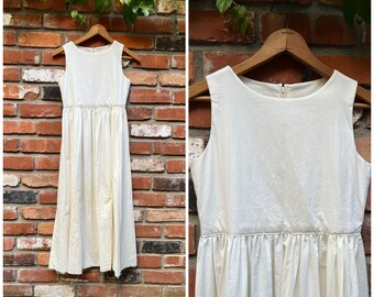 Vintage Empire Style Cream Cotton Maxi Dress/Teen Dress/Small Dress