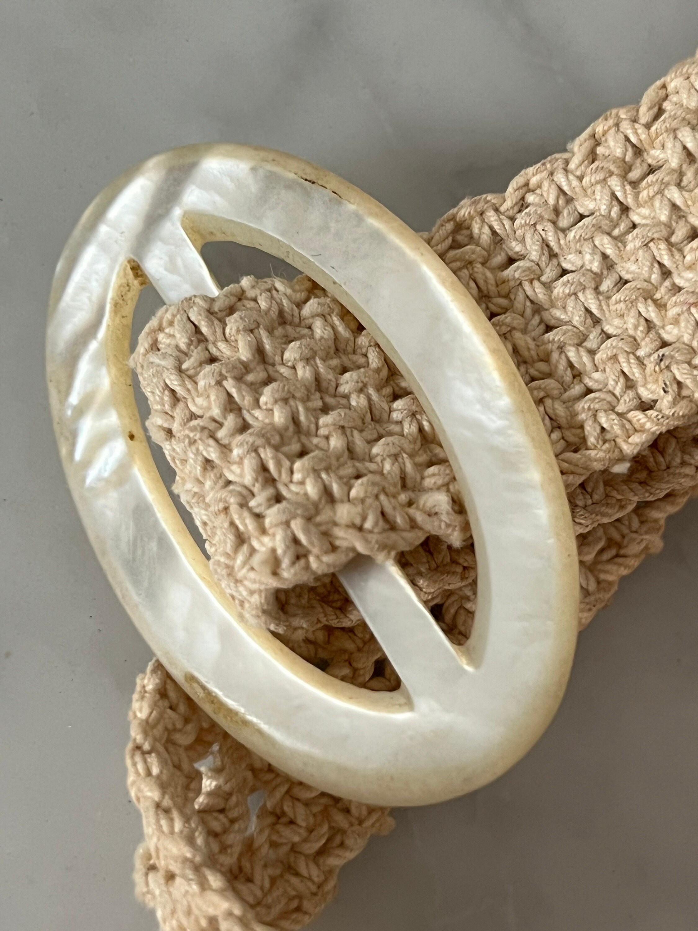 Vintage Macrame Belt With Mother of Pearl Buckle - Etsy display picture 3
