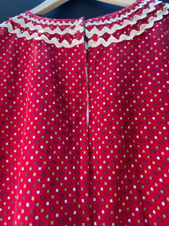 1960s 1970s Red Cotton Print Dress - image 4