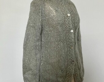 Vintage 1960s 60s Teal Knit Mohair Wool Cardigan Sweater - Made in