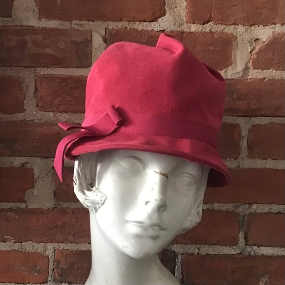 1950s Barbara Lee Raspberry Suede Bucket Hat - image 2