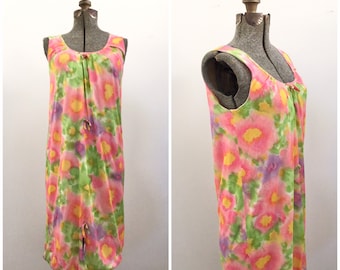 1960s Garry of California Flowered Nylon Muu Muu Dress