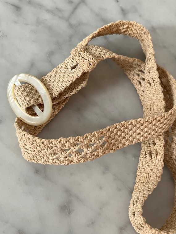 Vintage Macrame Belt With Mother of Pearl Buckle - Etsy display picture 2