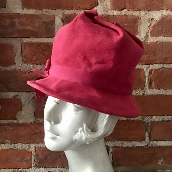 1950s Barbara Lee Raspberry Suede Bucket Hat - image 3
