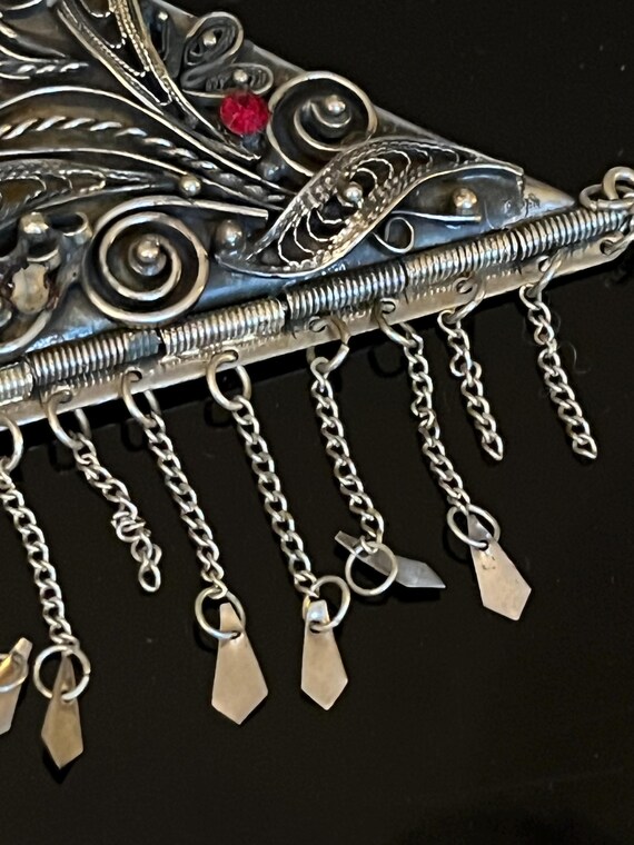 Mideastern Bohemian Silvertone Triangular Pendant… - image 3