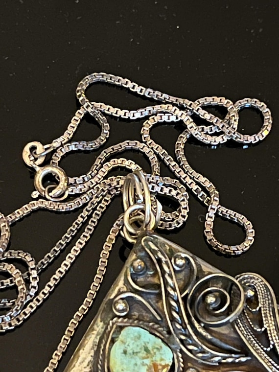 Mideastern Bohemian Silvertone Triangular Pendant… - image 4