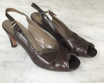 1950s Delman Lizard Slingback Heels