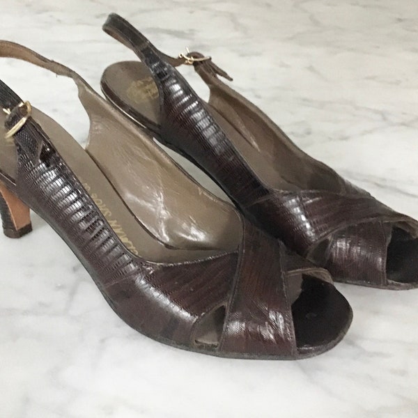 1950s Delman Lizard Slingback Heels