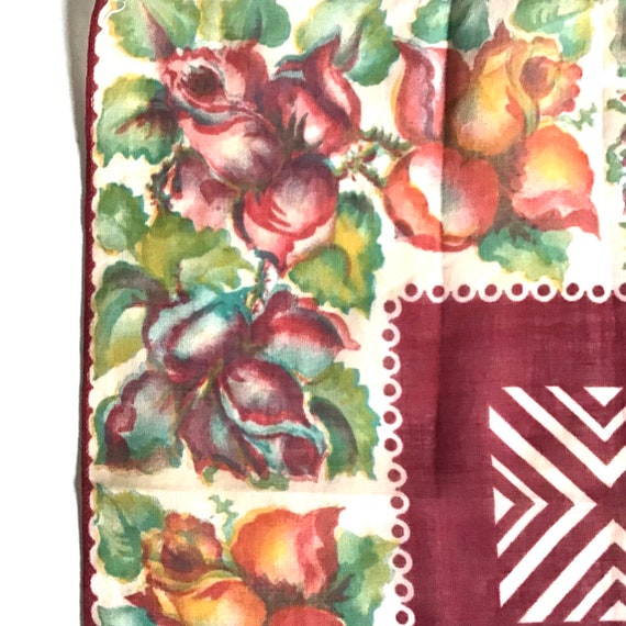 Vintage Linen Handkerchief with Deep Red Roses - image 6