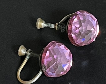 Vintage Pink Glass Screwback Earrings