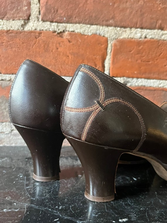 1940s Brown Leather Oxford Tie Heels/Rockabilly S… - image 9