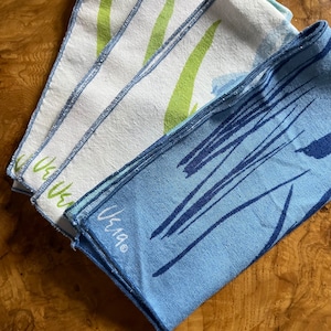 Vintage Vera Napkin Set with Irises/One Blue, Three Light Blue and Green