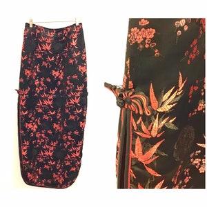 Vintage Chinoiserie Style Satin Brocade Maxi Skirt