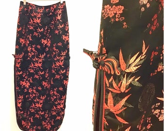 Vintage Chinoiserie Style Satin Brocade Maxi Skirt