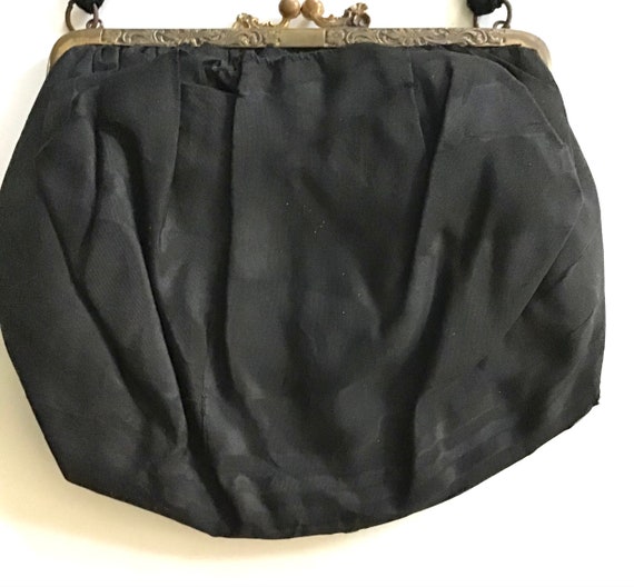 Genuine Victorian Black Silk Moire Bag - image 5