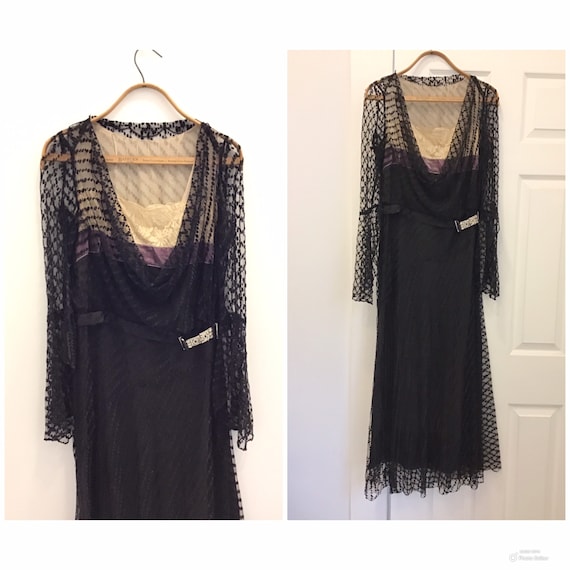 1920s Black Net Lace Dress