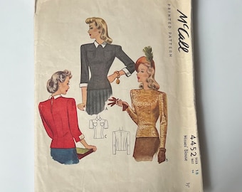 1940s McCall Blouse Pattern/Original/Size 18