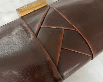 Art Deco Brown Leather Clutch/1930s