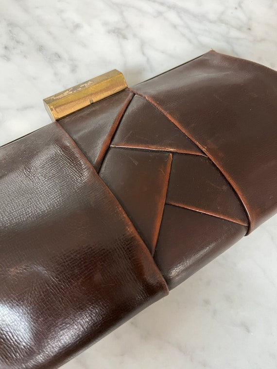Art Deco Brown Leather Clutch/1930s