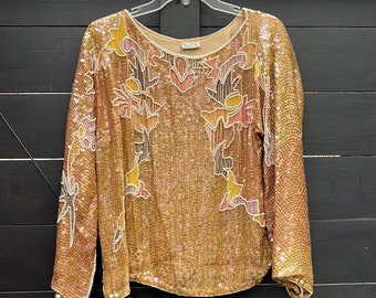 Vintage Sequined and Pearl Beaded Silk Top