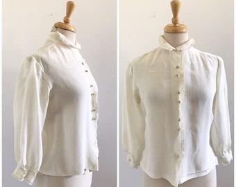 Witte rayon blouse uit de jaren 40-50