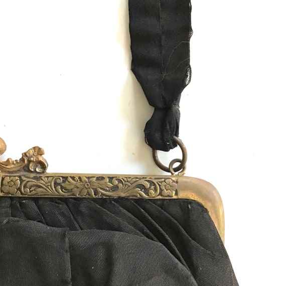 Genuine Victorian Black Silk Moire Bag - image 3