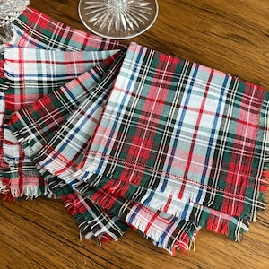 Vintage Scottish Tartan Plaid Cotton Blend Cocktail Napkins/ /Set of Five